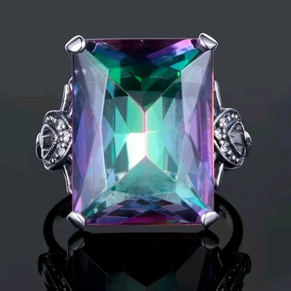4.3CT PRINCESS CUT MYSTIC TOPAZ RING - Picture 9 of 12